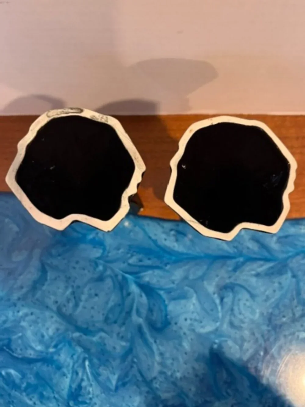 Pair of Black Art Deco Geometric Ceramic Candlestick Holders